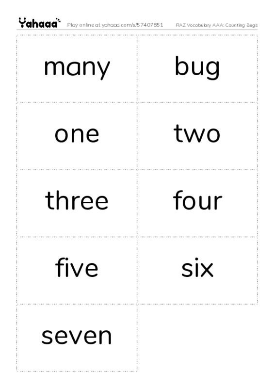 RAZ Vocabulary AAA: Counting Bugs PDF two columns flashcards