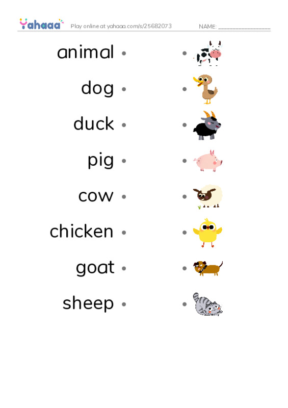 RAZ Vocabulary AAA: Farm Animals PDF link match words worksheet