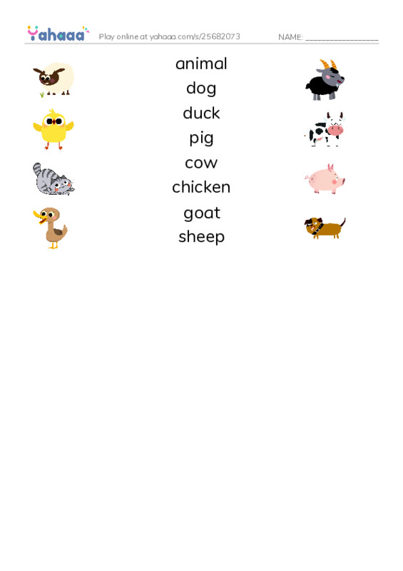 RAZ Vocabulary AAA: Farm Animals PDF three columns match words