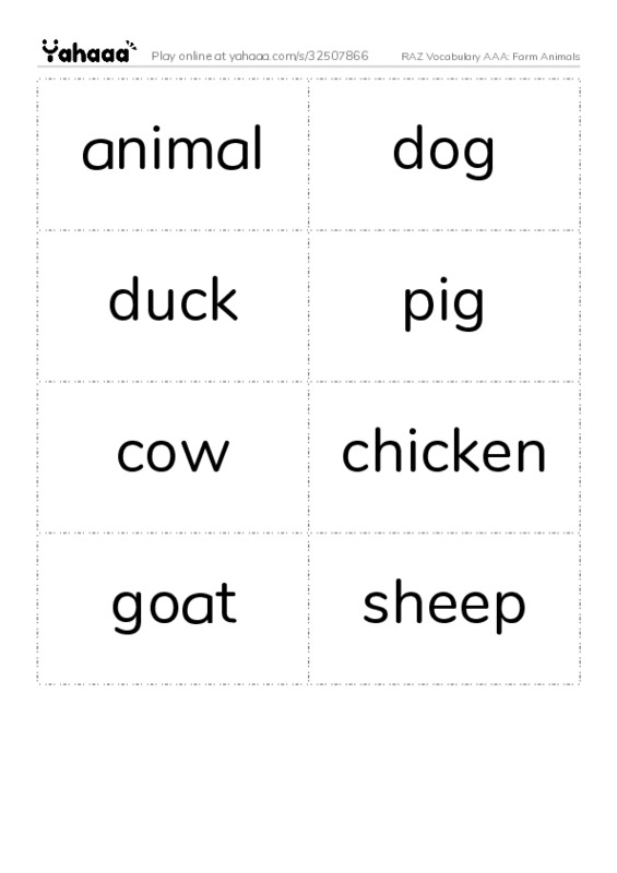 RAZ Vocabulary AAA: Farm Animals PDF two columns flashcards