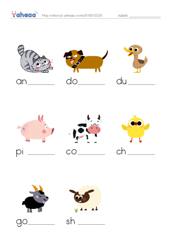 RAZ Vocabulary AAA: Farm Animals PDF worksheet to fill in words gaps