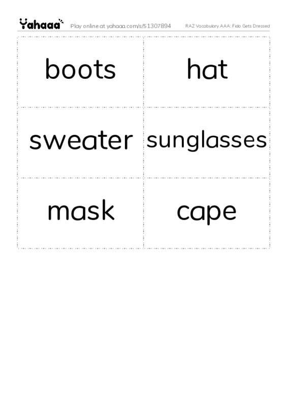 RAZ Vocabulary AAA: Fido Gets Dressed PDF two columns flashcards