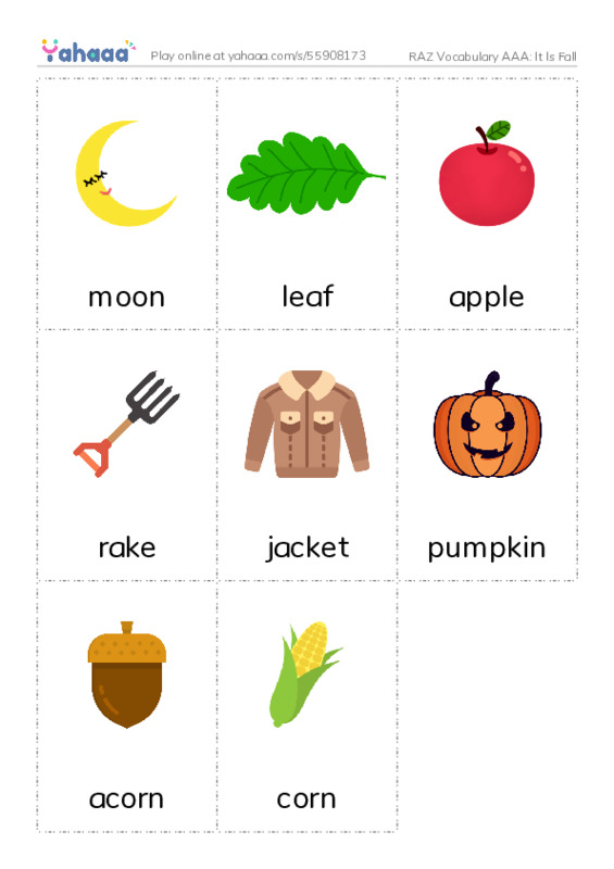 RAZ Vocabulary AAA: It Is Fall PDF flaschards with images