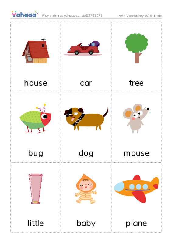 RAZ Vocabulary AAA: Little PDF flaschards with images