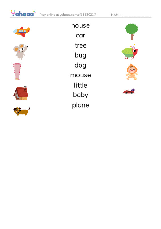 RAZ Vocabulary AAA: Little PDF three columns match words