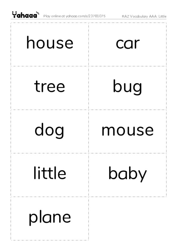 RAZ Vocabulary AAA: Little PDF two columns flashcards