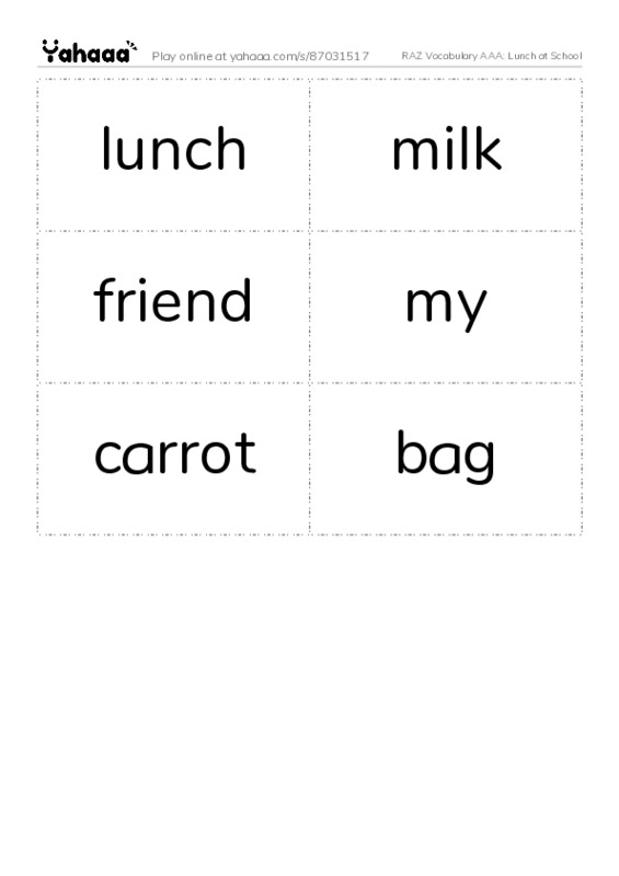 RAZ Vocabulary AAA: Lunch at School PDF two columns flashcards