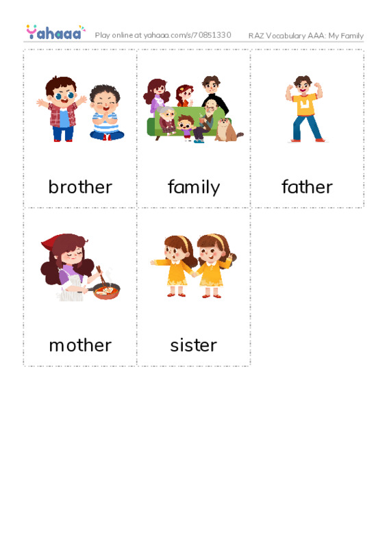 RAZ Vocabulary AAA: My Family PDF flaschards with images