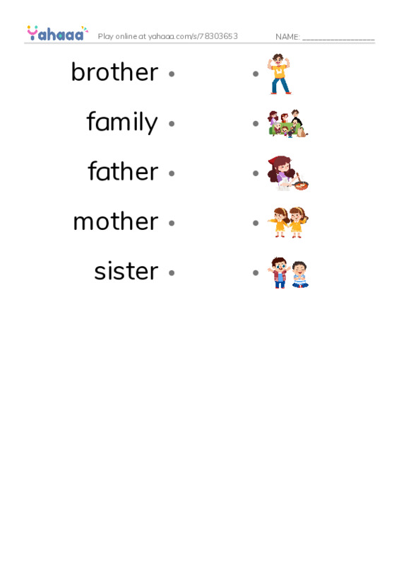 RAZ Vocabulary AAA: My Family PDF link match words worksheet