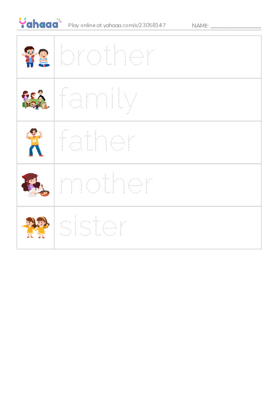 RAZ Vocabulary AAA: My Family PDF one column image words