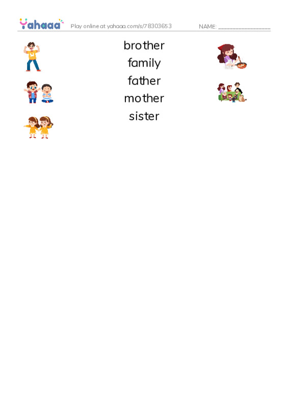 RAZ Vocabulary AAA: My Family PDF three columns match words