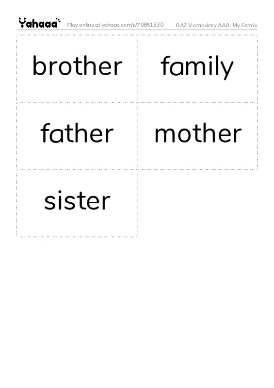 RAZ Vocabulary AAA: My Family PDF two columns flashcards