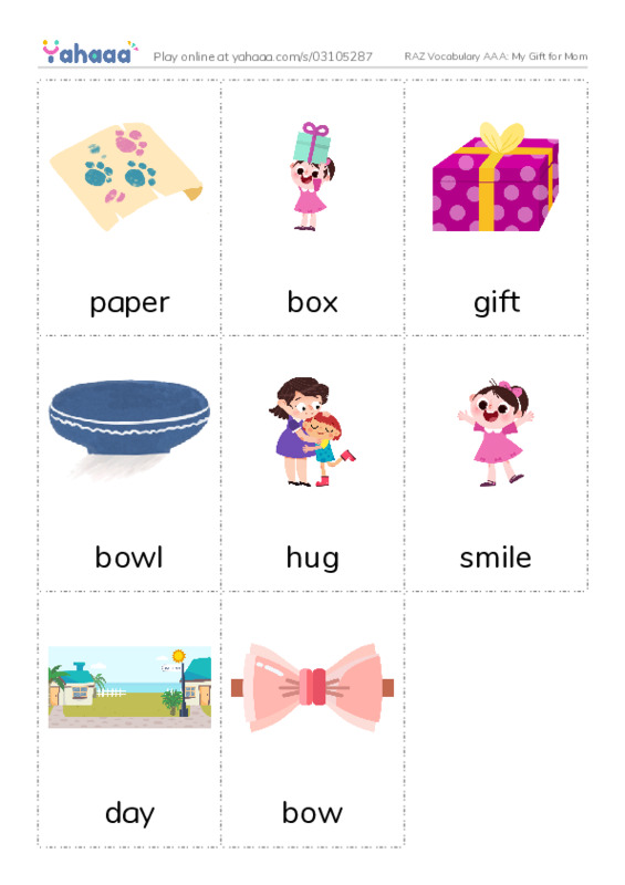 RAZ Vocabulary AAA: My Gift for Mom PDF flaschards with images