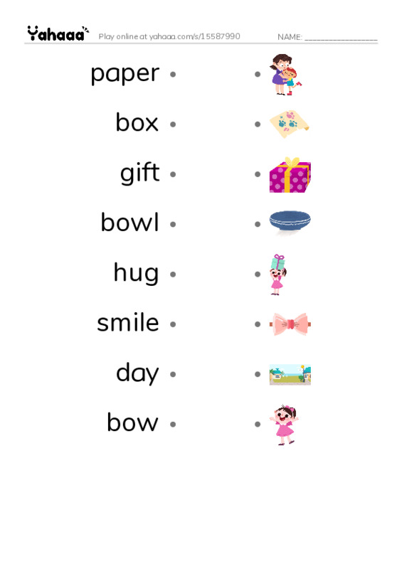 RAZ Vocabulary AAA: My Gift for Mom PDF link match words worksheet