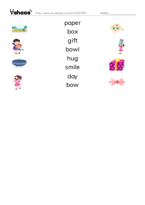 RAZ Vocabulary AAA: My Gift for Mom PDF three columns match words