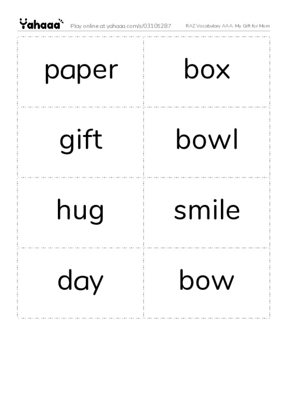 RAZ Vocabulary AAA: My Gift for Mom PDF two columns flashcards