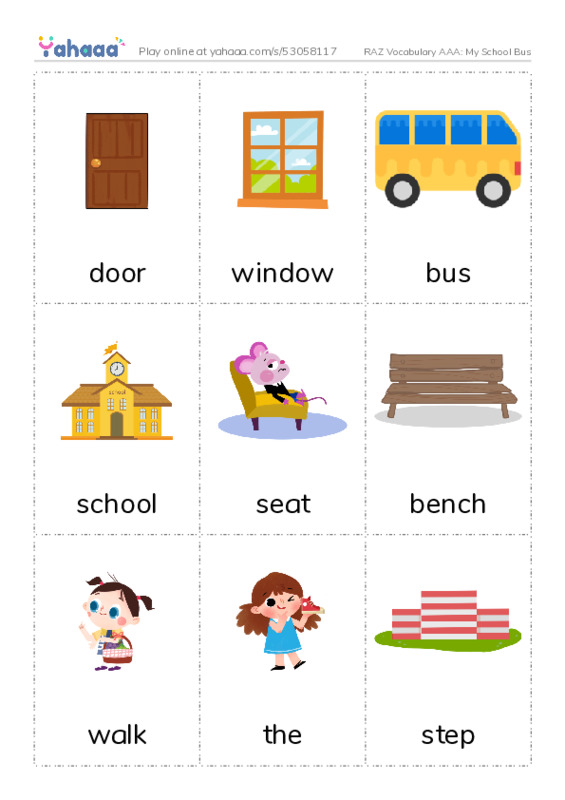 RAZ Vocabulary AAA: My School Bus PDF flaschards with images