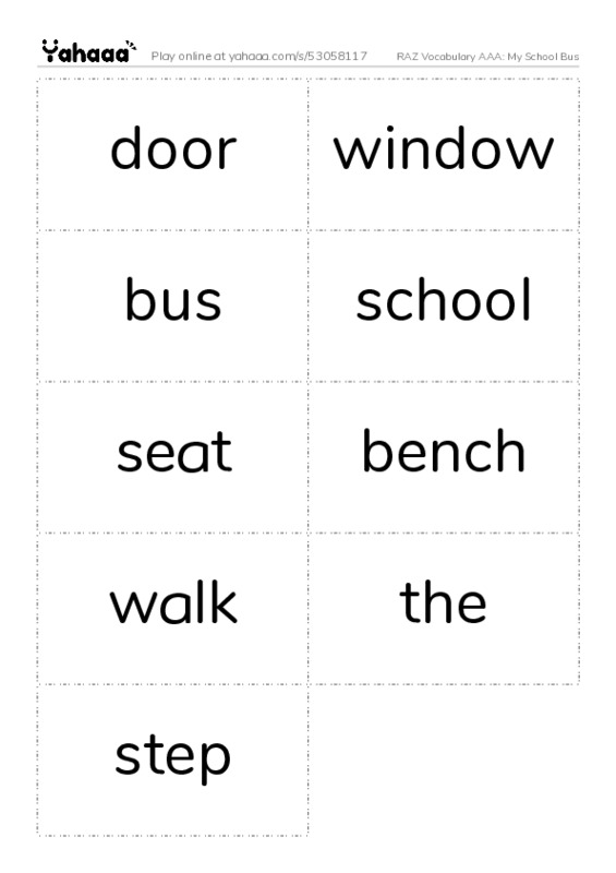 RAZ Vocabulary AAA: My School Bus PDF two columns flashcards
