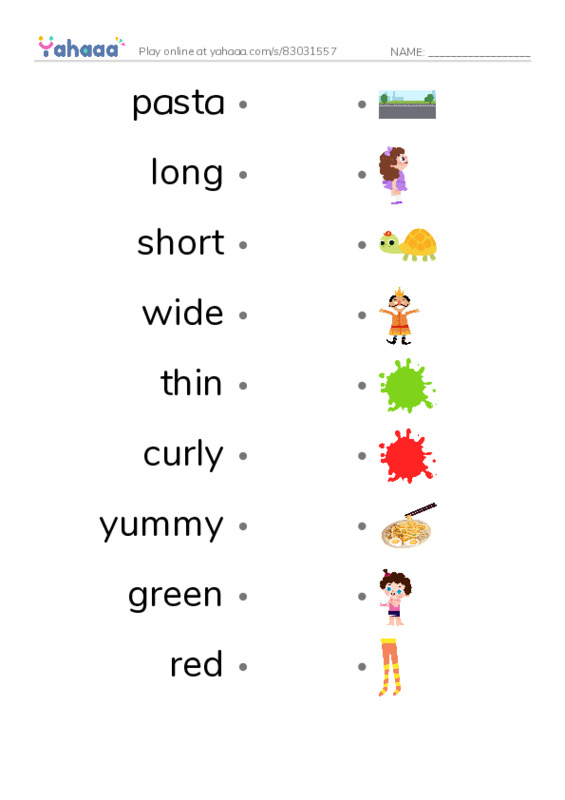 RAZ Vocabulary AAA: Pasta PDF link match words worksheet