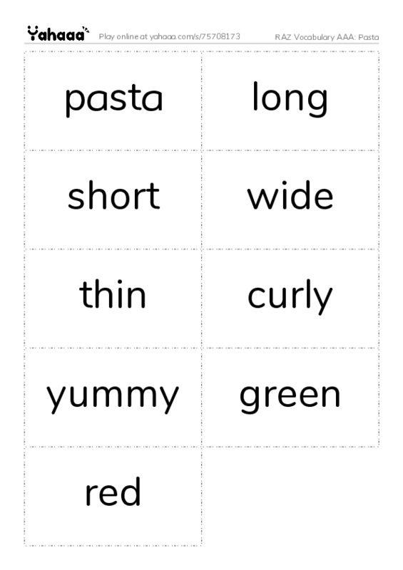 RAZ Vocabulary AAA: Pasta PDF two columns flashcards