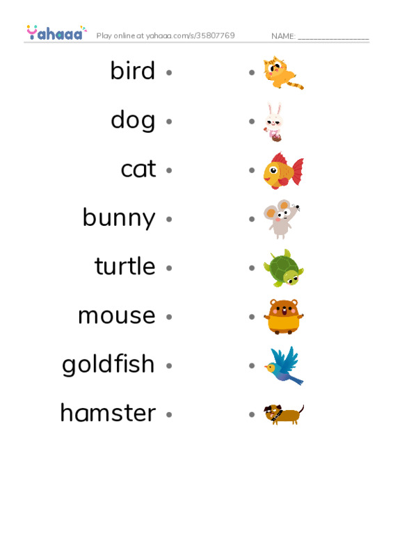 RAZ Vocabulary AAA: Pets PDF link match words worksheet