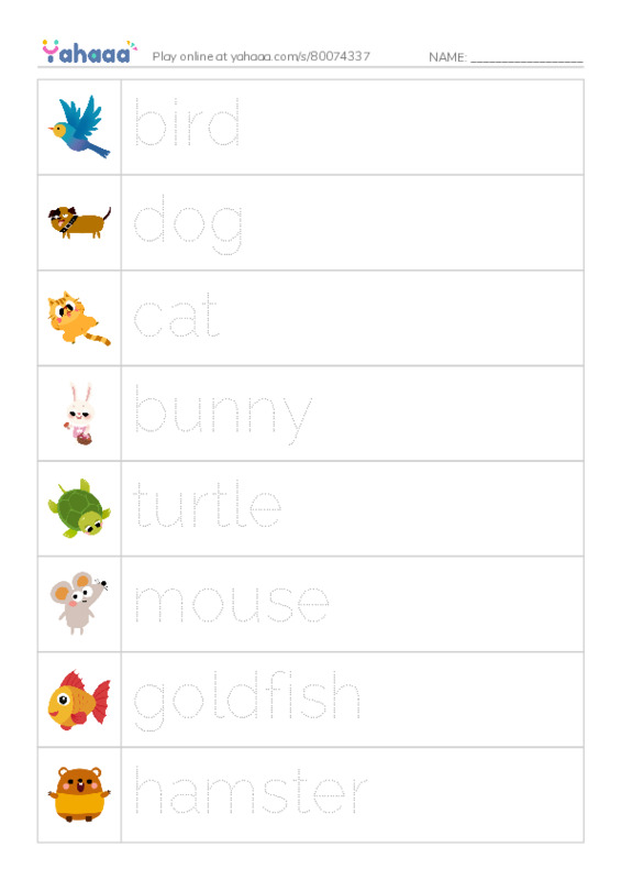 RAZ Vocabulary AAA: Pets PDF one column image words