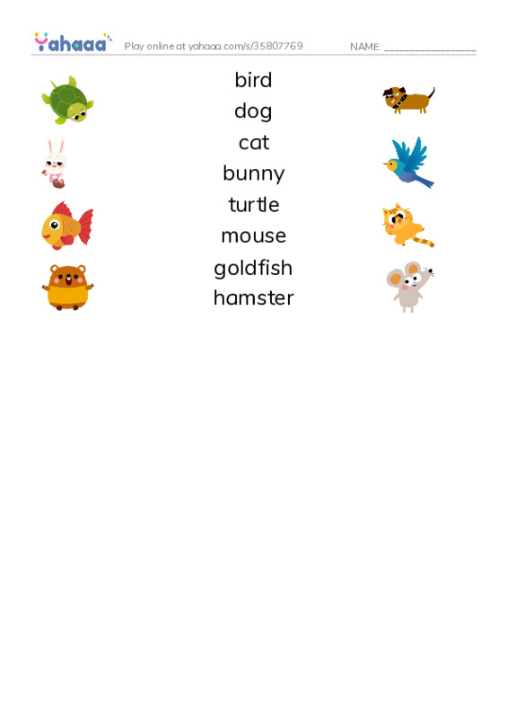 RAZ Vocabulary AAA: Pets PDF three columns match words
