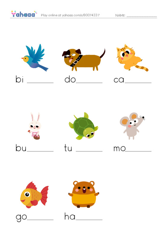 RAZ Vocabulary AAA: Pets PDF worksheet to fill in words gaps