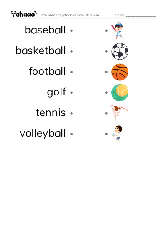 RAZ Vocabulary AAA: Play Ball PDF link match words worksheet