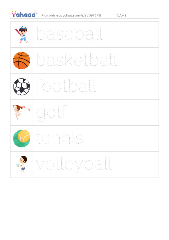 RAZ Vocabulary AAA: Play Ball PDF one column image words