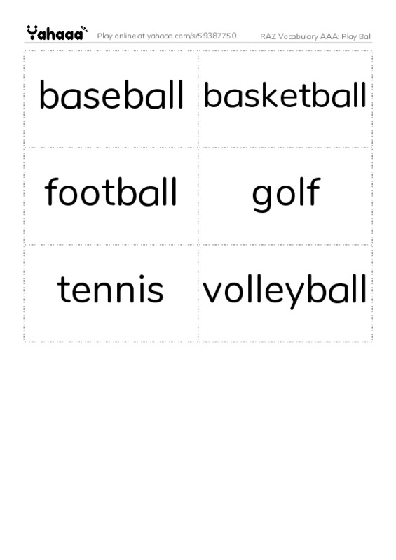 RAZ Vocabulary AAA: Play Ball PDF two columns flashcards