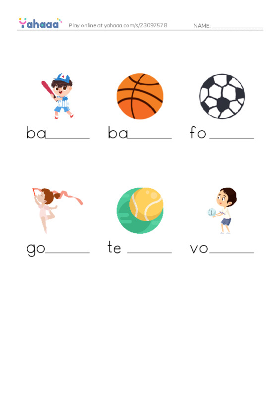 RAZ Vocabulary AAA: Play Ball PDF worksheet to fill in words gaps