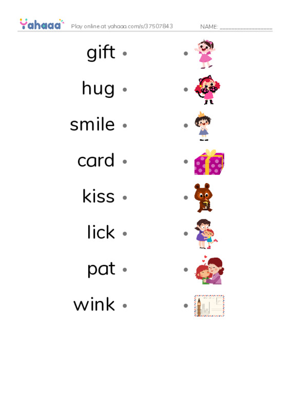 RAZ Vocabulary AAA: Show Some Love PDF link match words worksheet