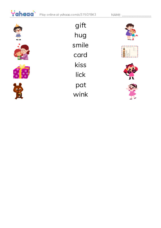 RAZ Vocabulary AAA: Show Some Love PDF three columns match words
