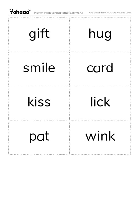 RAZ Vocabulary AAA: Show Some Love PDF two columns flashcards