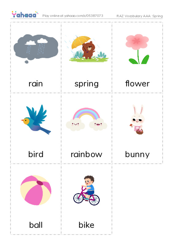 RAZ Vocabulary AAA: Spring PDF flaschards with images
