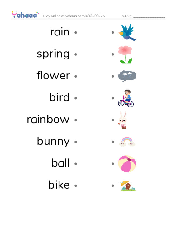 RAZ Vocabulary AAA: Spring PDF link match words worksheet