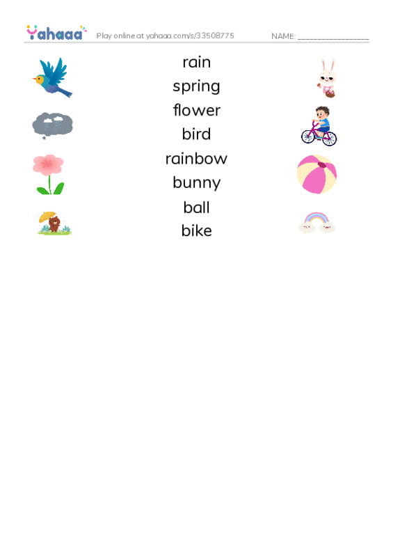 RAZ Vocabulary AAA: Spring PDF three columns match words