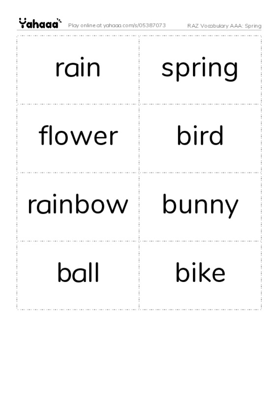 RAZ Vocabulary AAA: Spring PDF two columns flashcards