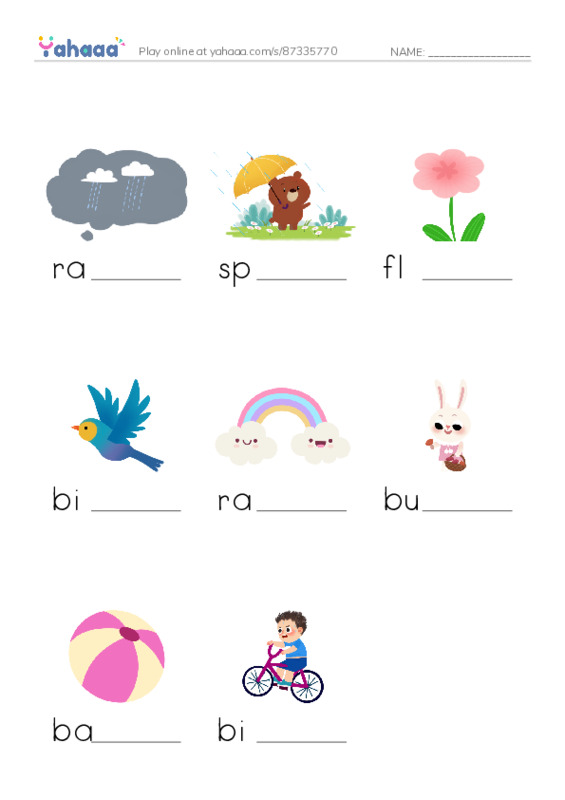 RAZ Vocabulary AAA: Spring PDF worksheet to fill in words gaps