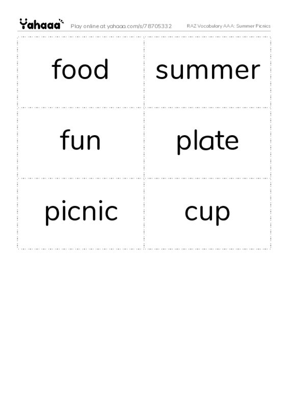 RAZ Vocabulary AAA: Summer Picnics PDF two columns flashcards