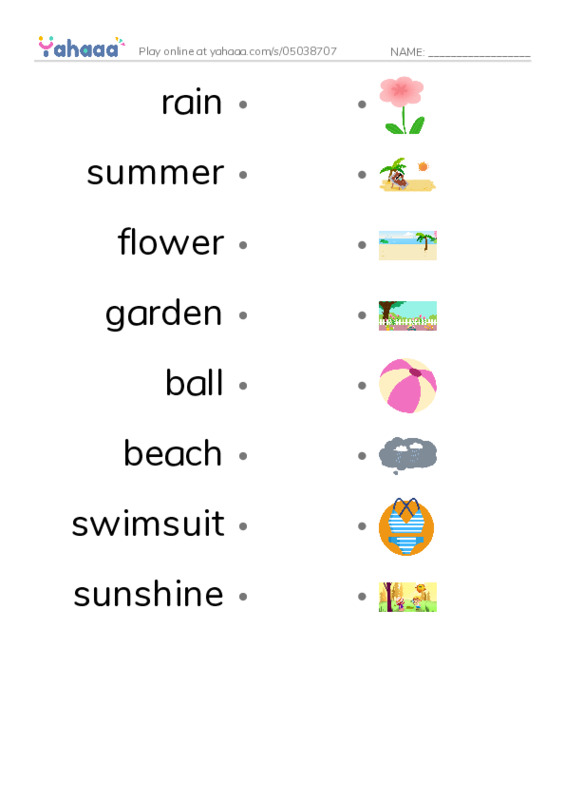 RAZ Vocabulary AAA: Summer PDF link match words worksheet
