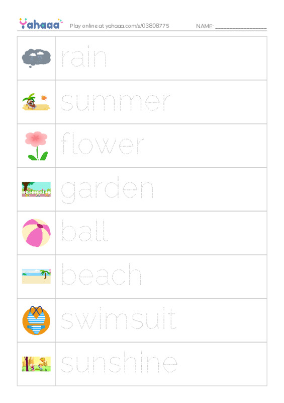 RAZ Vocabulary AAA: Summer PDF one column image words