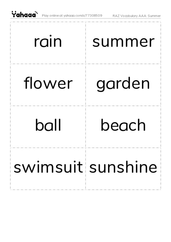 RAZ Vocabulary AAA: Summer PDF two columns flashcards