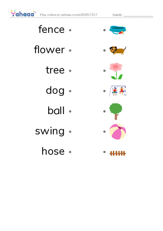 RAZ Vocabulary AAA: The Backyard PDF link match words worksheet