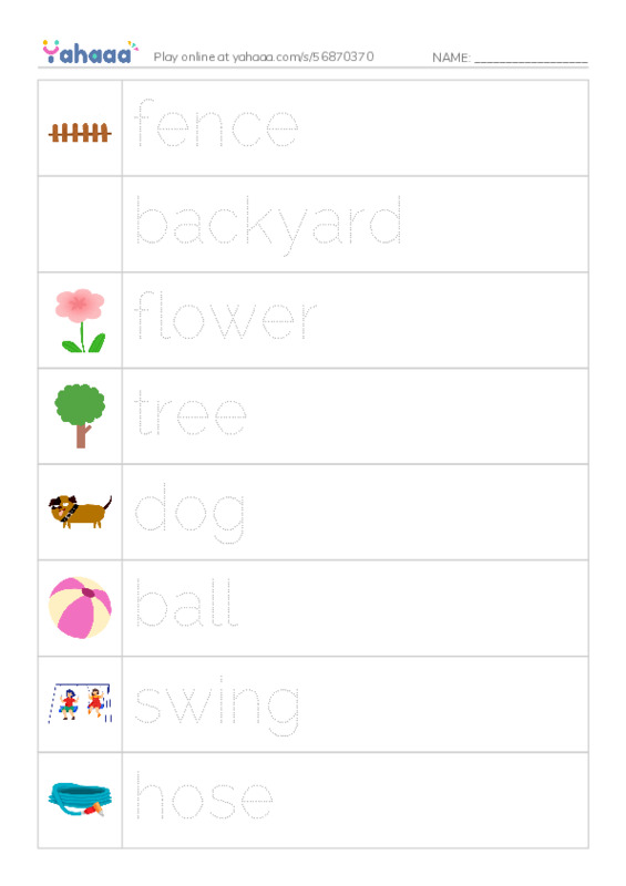 RAZ Vocabulary AAA: The Backyard PDF one column image words