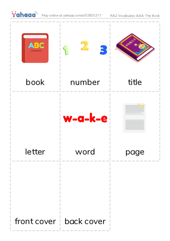 RAZ Vocabulary AAA: The Book PDF flaschards with images