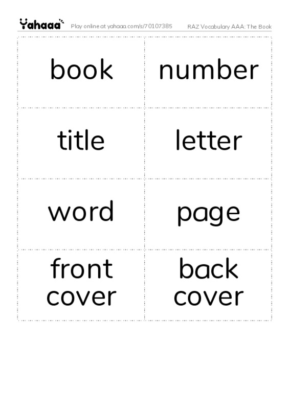 RAZ Vocabulary AAA: The Book PDF two columns flashcards