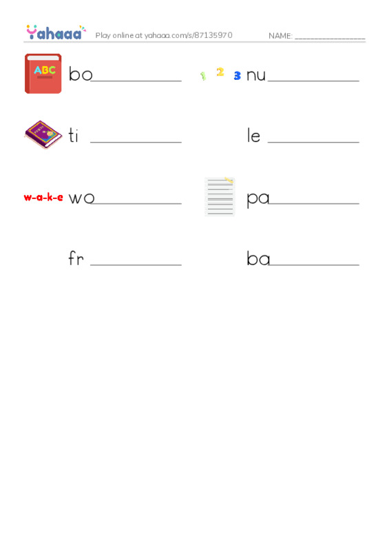 RAZ Vocabulary AAA: The Book PDF worksheet writing row