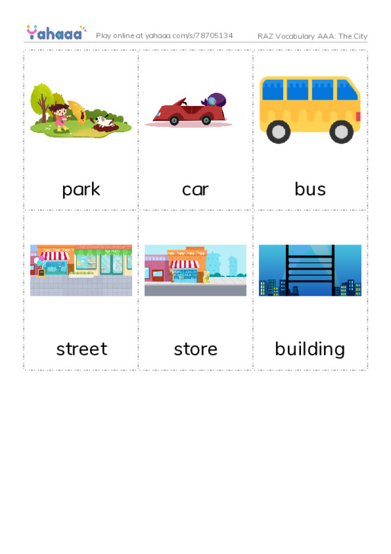 RAZ Vocabulary AAA: The City PDF flaschards with images